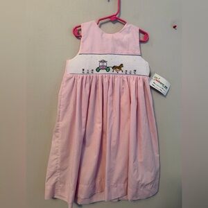 Wish Upon a Star Horse Pulling Carriage Pink Smocked Dress